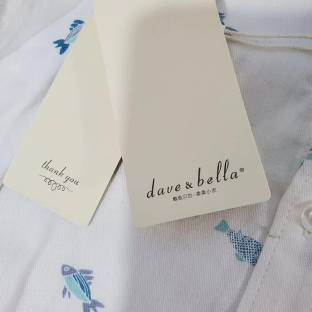 NWT Dave Bella baby boy print cotton button down shirt and tie toddler Sz 3